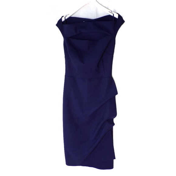 🆕CHIARA BONI Melania Off Shoulder Cocktail Jersey Dress 6 Blue - Picture 6 of 14